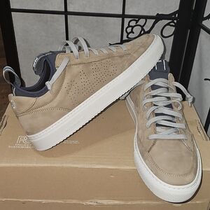 P448 Beige Soho Leather Sneakers Shoes Size 10.5 New Made In Italy